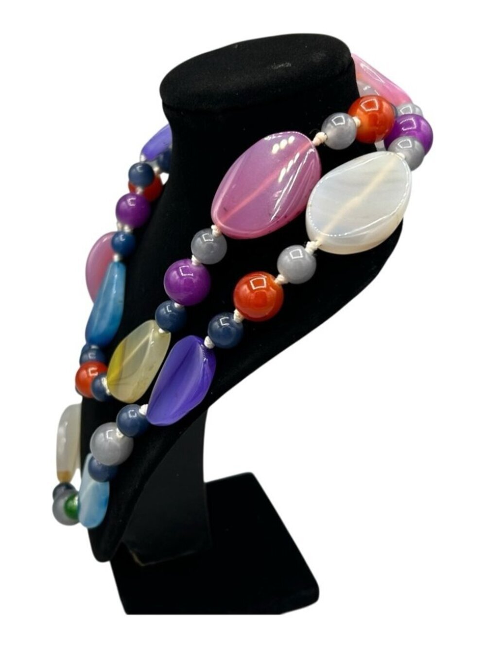 Vintage Chunky Multicolor Hand Knotted Beaded Necklace Boho Statement - Picture 7 of 15